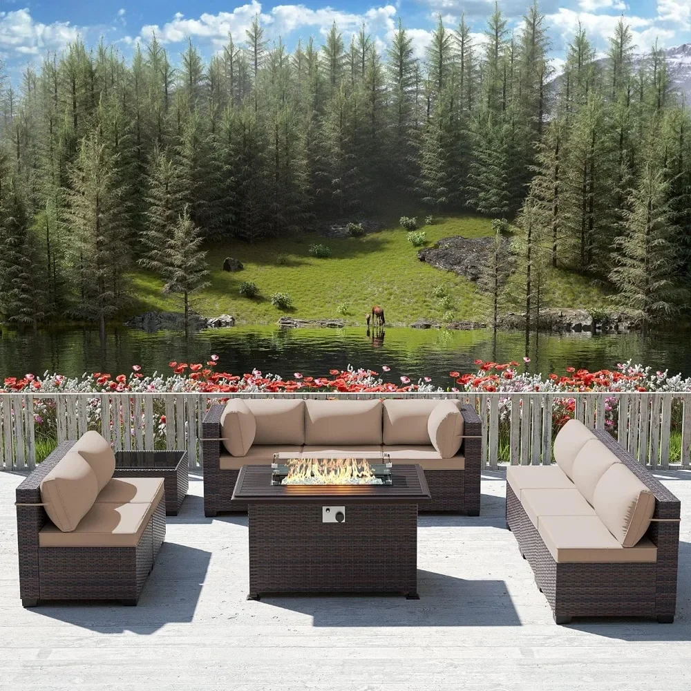 Outdoor Furniture With Fire Pit Table - -Patio Furniture Set With Propane Fire