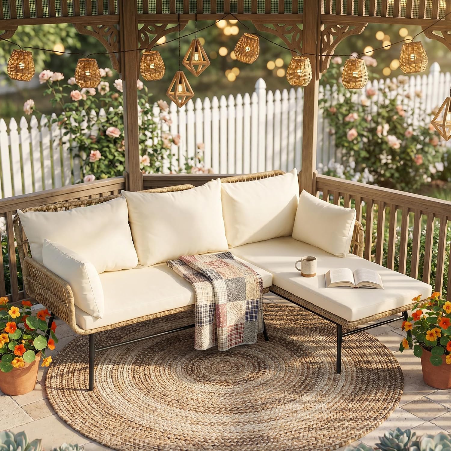 Outdoor Furniture L Shape - 3 Pieces Boho Patio Furniture Set