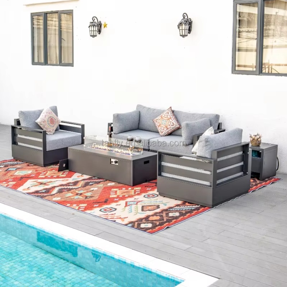 Outdoor Furniture With Fire Pit Table - Villa Hotel Outdoor Furniture Set Modern