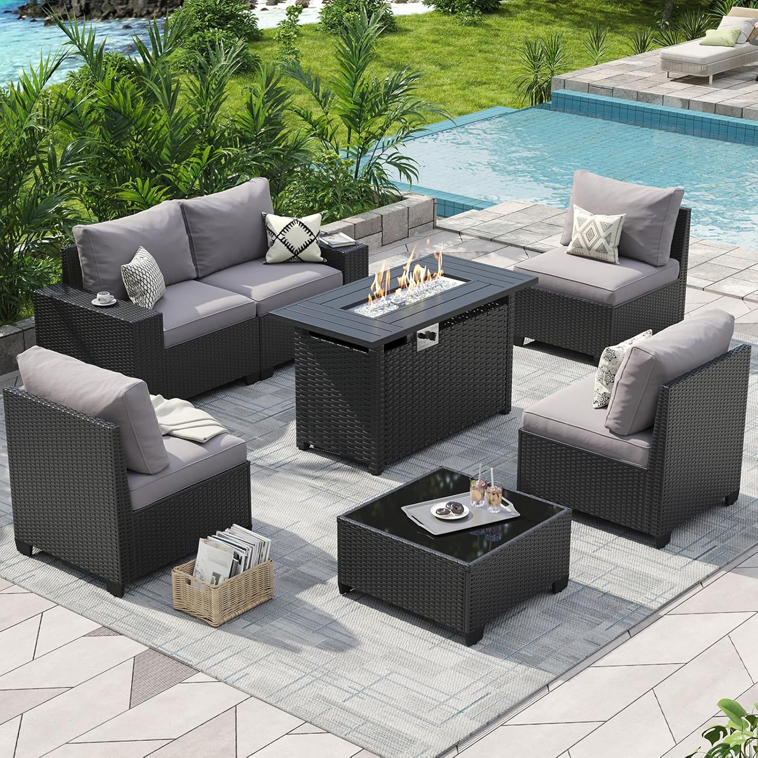 Outdoor Furniture With Fire Pit Table - Outdoor Patio Furniture Set with 44''