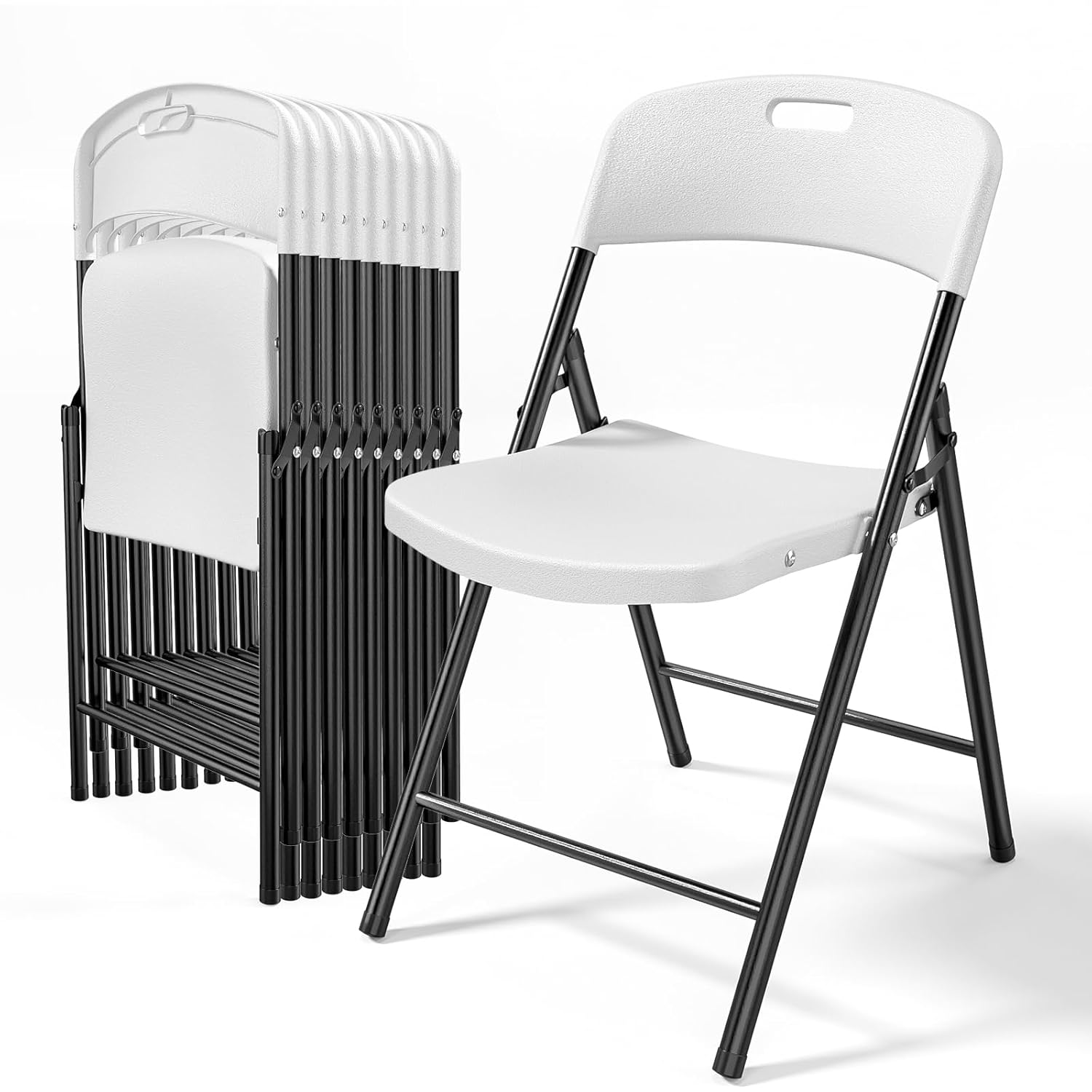 Outdoor Furniture Polywood - 10-Pack White Plastic Folding Chairs, Portable