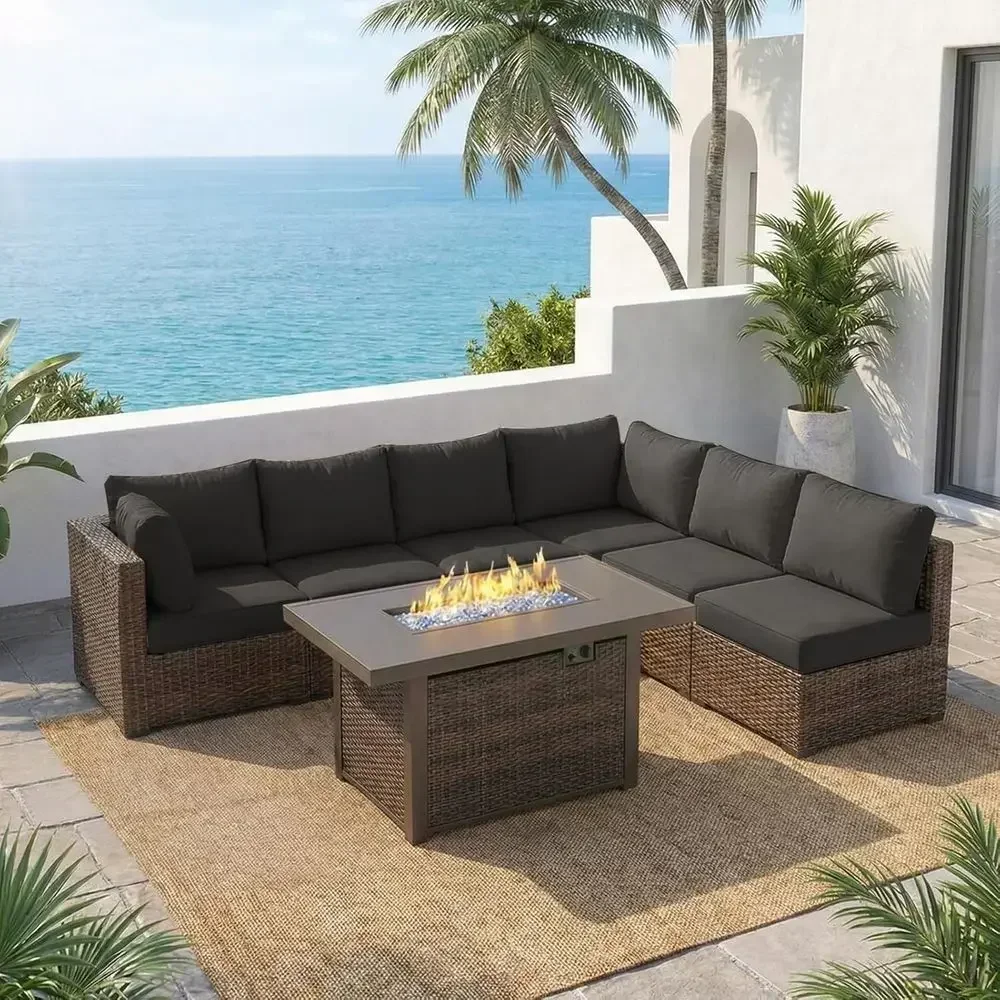 Outdoor Furniture With Fire Pit - 7-Piece Outdoor Patio Furniture Set with
