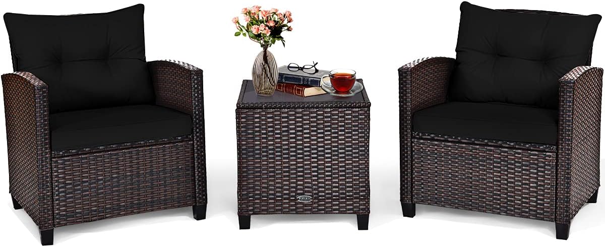 Outdoor Furniture Rattan - 3 Pieces Patio Furniture Set, PE