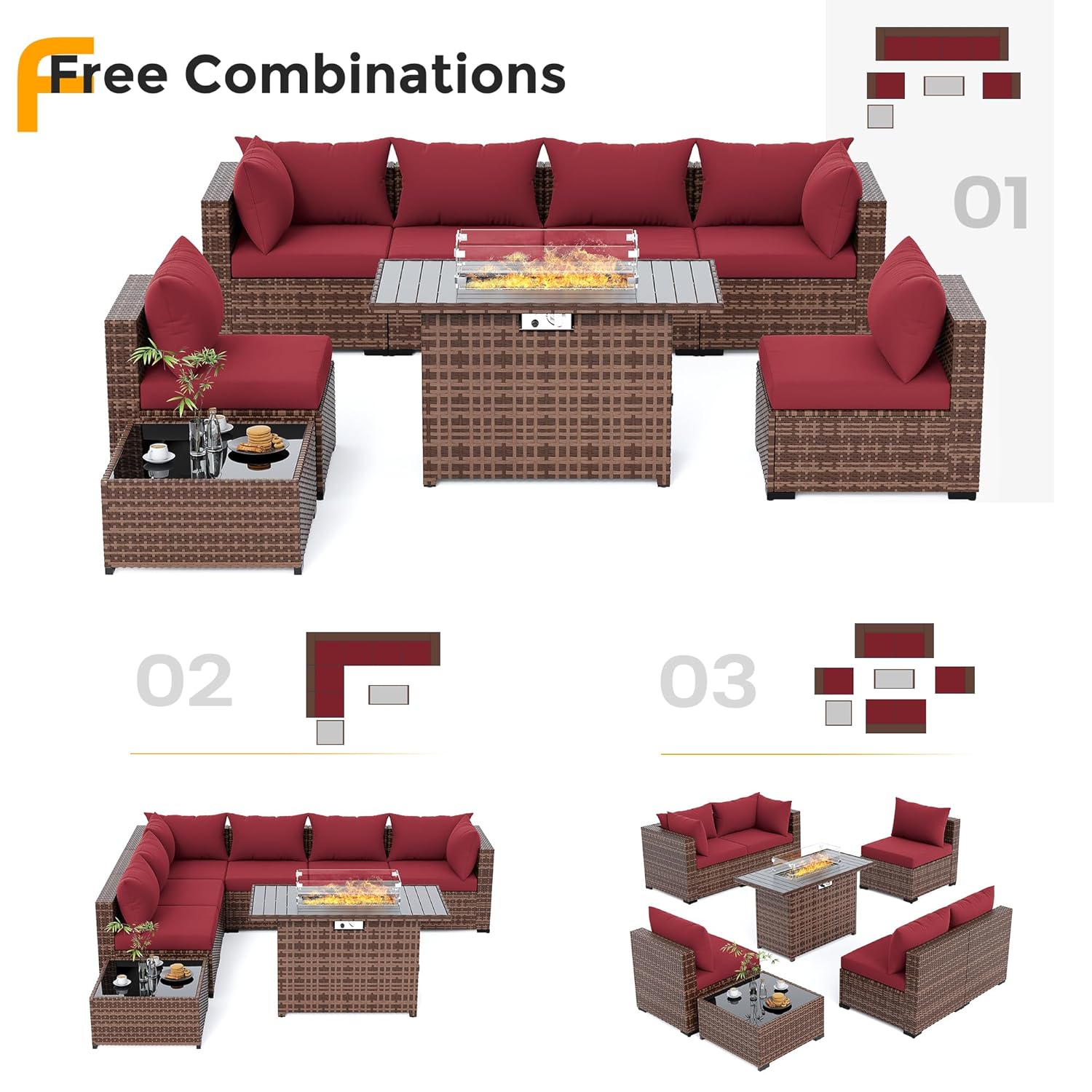 8pc All-Weather Wicker Section - Outdoor Furniture With Fire Pit Table review and price
