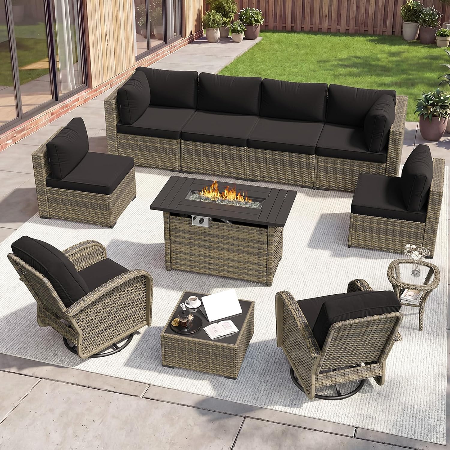 11 Piece Outdoor Patio Furnitu - Outdoor Furniture With Fire Pit Table review and price