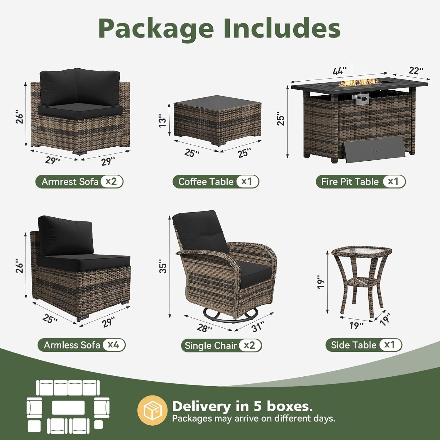 11 Piece Outdoor Patio Furnitu - Outdoor Furniture With Fire Pit Table review and price