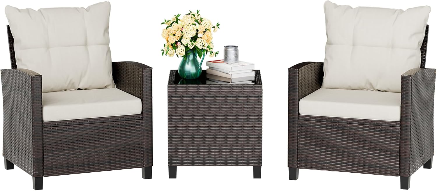 Beige compact 3-piece rattan w - Outdoor Furniture Rattan review and price