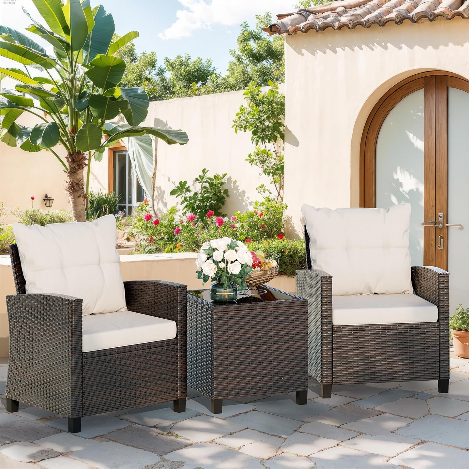 Beige compact 3-piece rattan w - Outdoor Furniture Rattan review and price