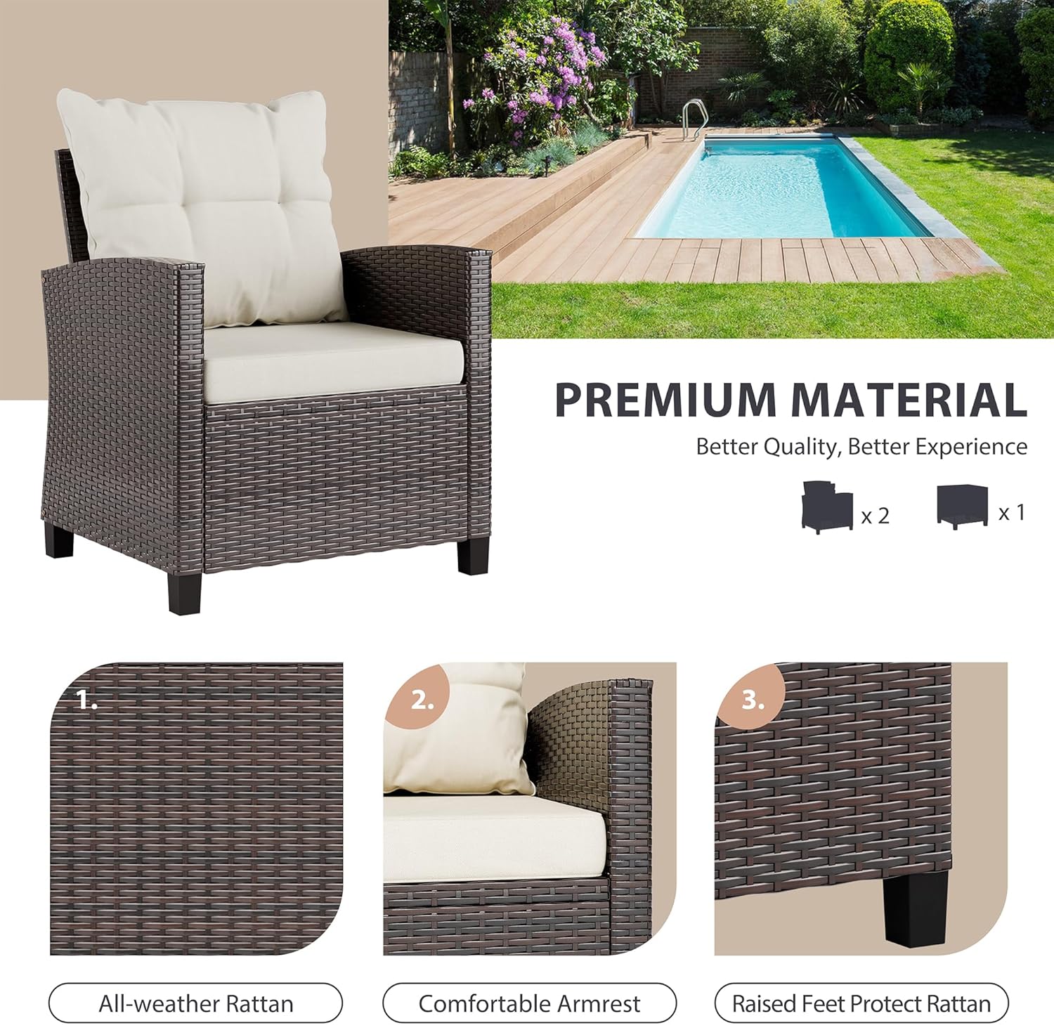 Beige compact 3-piece rattan w - Outdoor Furniture Rattan review and price