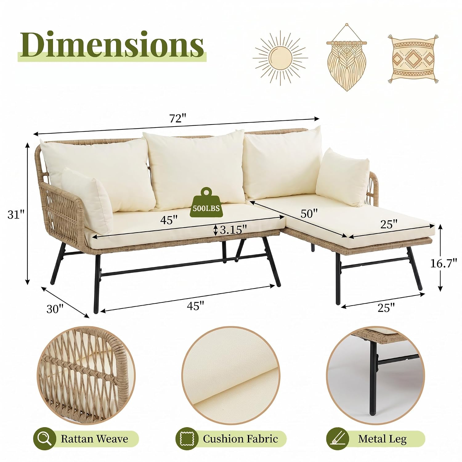 3 Pieces Boho Patio Furniture  - Outdoor Furniture L Shape review and price
