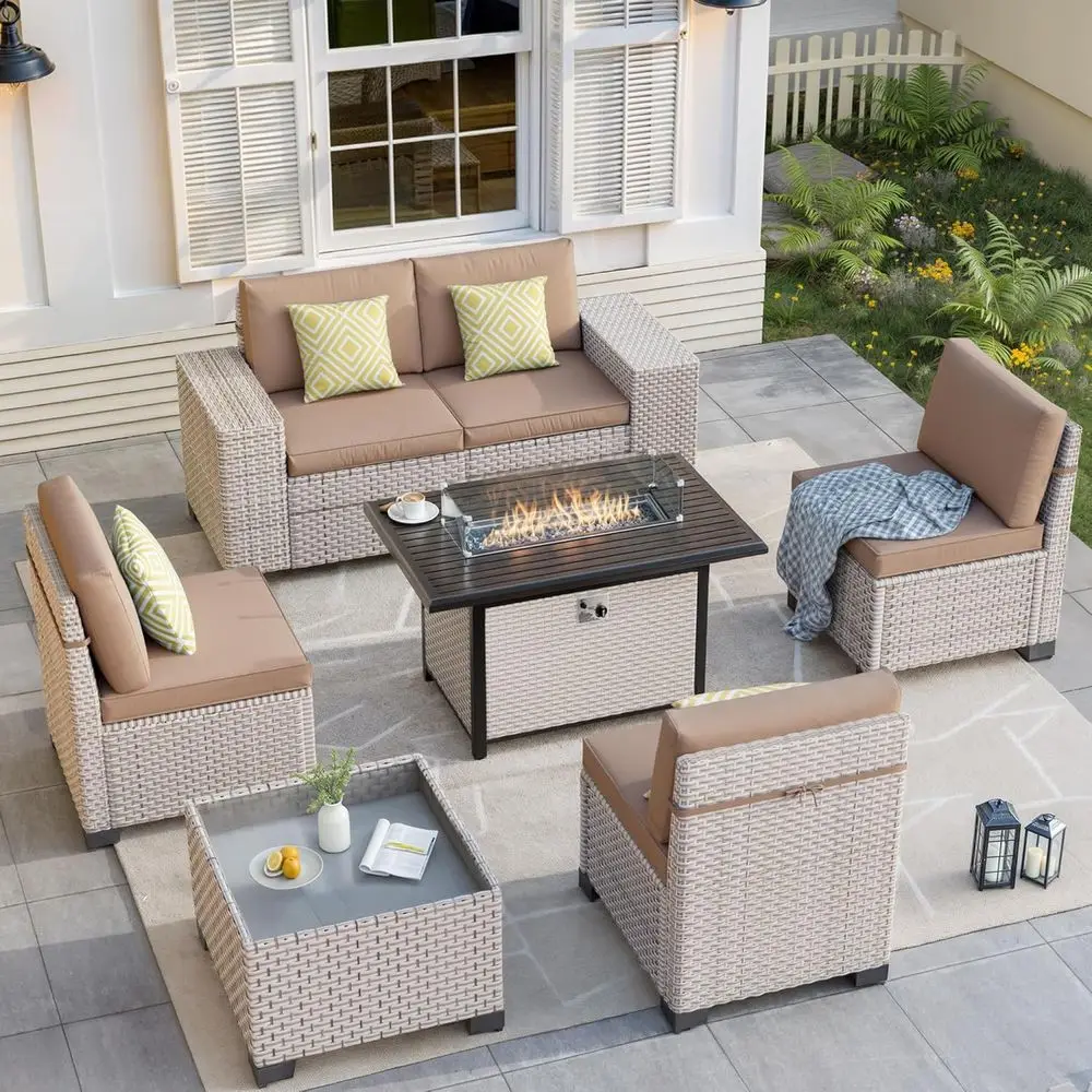 7-Piece Outdoor Patio Furnitur - Outdoor Furniture With Fire Pit Table review and price