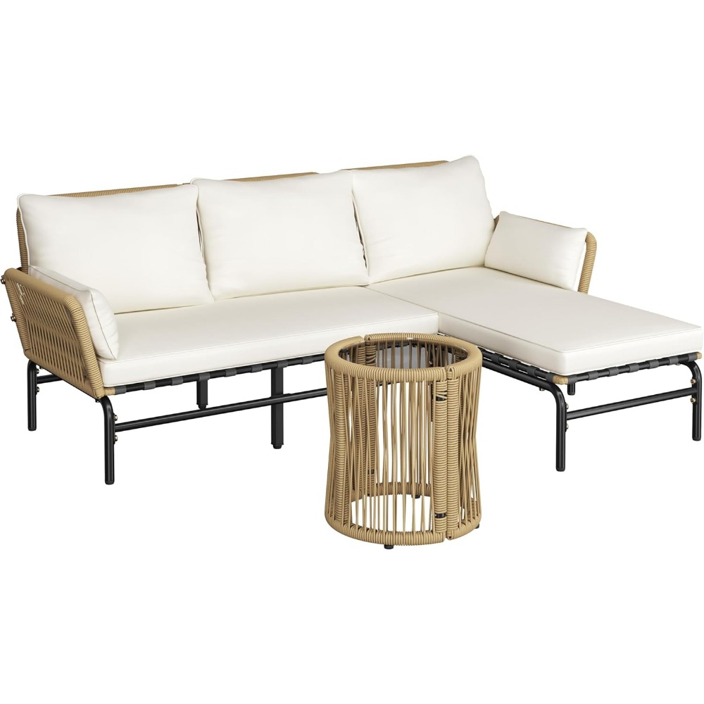 3 Pieces L-Shaped Outdoor Pati - Outdoor Furniture L Shape review and price