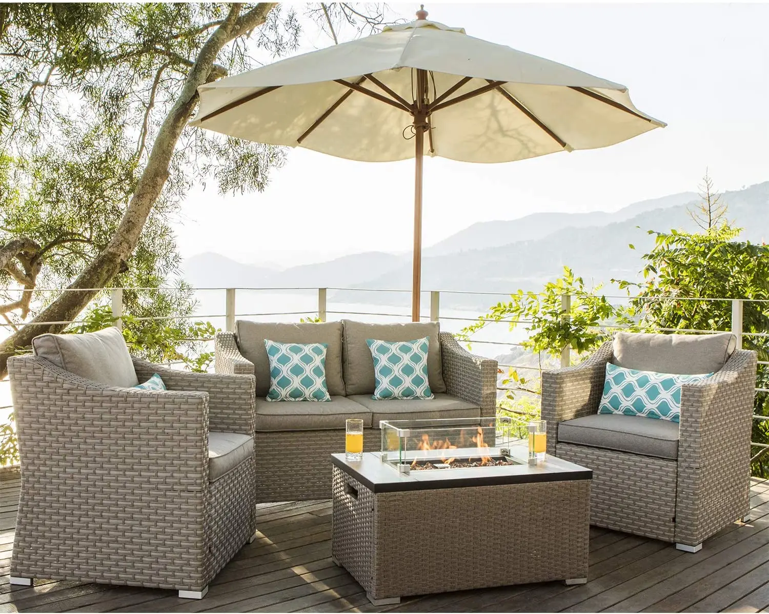 -Outdoor Furniture 5-Piece Wic - Outdoor Furniture With Fire Pit Table review and price