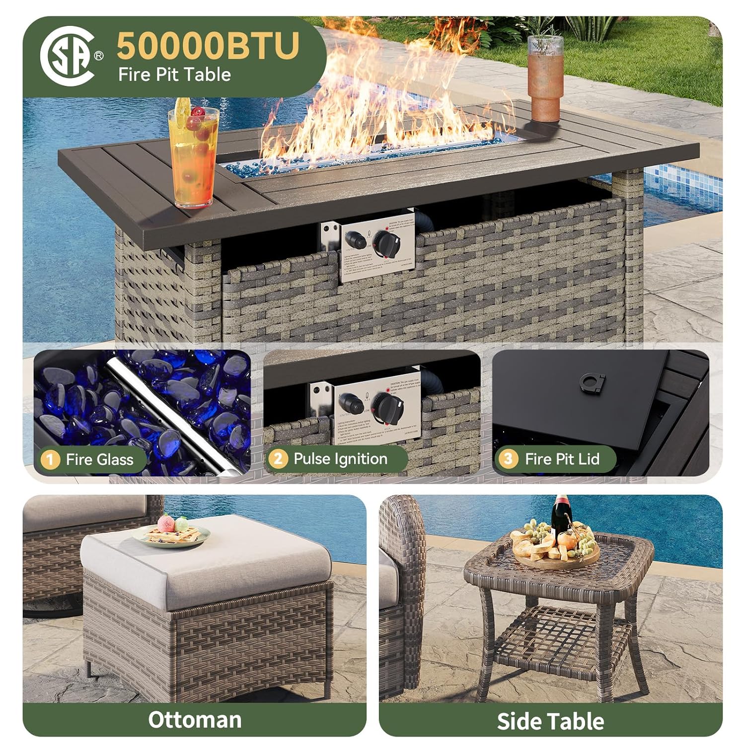 7-Piece Wicker Patio Set with  - Outdoor Furniture With Fire Pit Table review and price